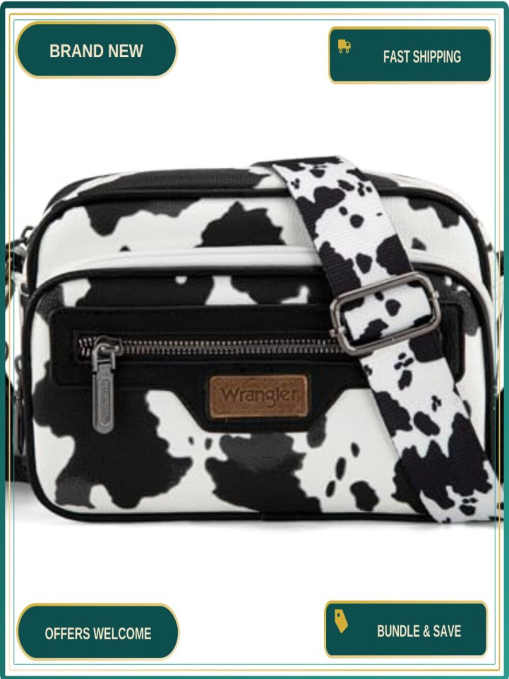 Wrangler Vegan Leather Crossbody Bag Multi Pocket Adjustable Strap Satchel